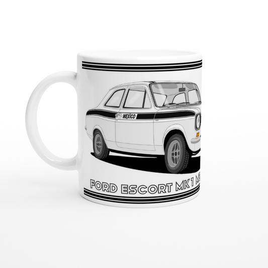 Ford Escort Mk1 Mexico in White & Black Art Mug