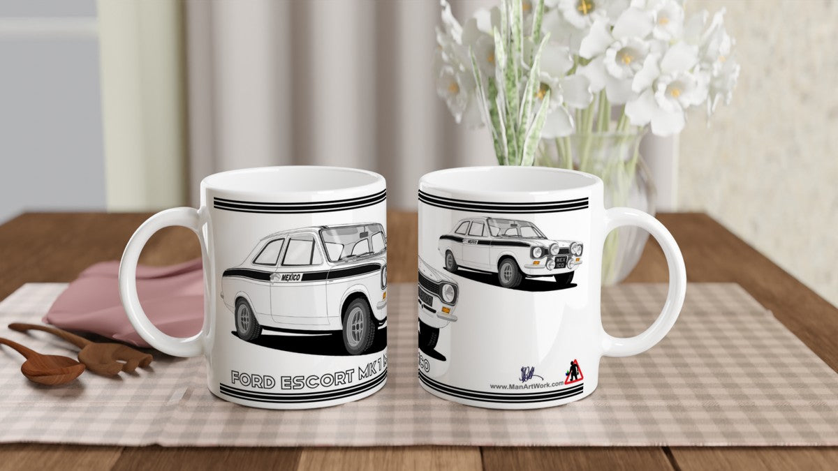 Ford Escort Mk1 Mexico in White & Black Art Mug