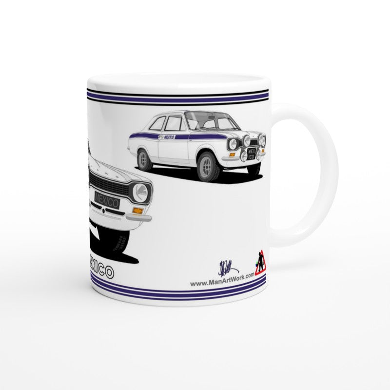 Ford Escort Mk1 Mexico in White & Blue Art Mug