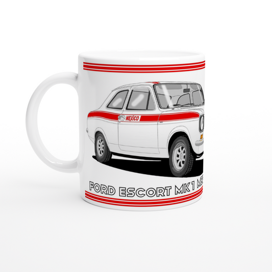 Ford Escort Mk1 Mexico in White & Red Art Mug