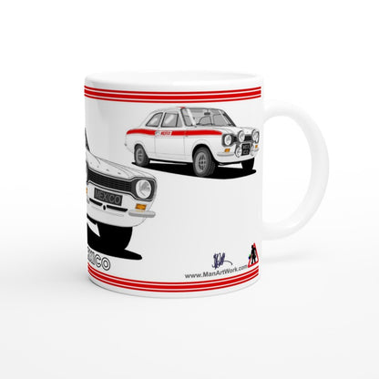 Ford Escort Mk1 Mexico in White & Red Art Mug