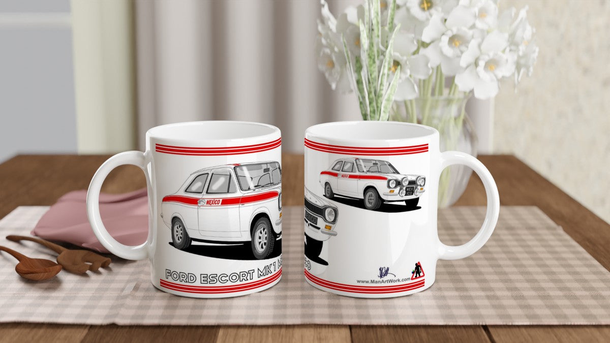 Ford Escort Mk1 Mexico in White & Red Art Mug