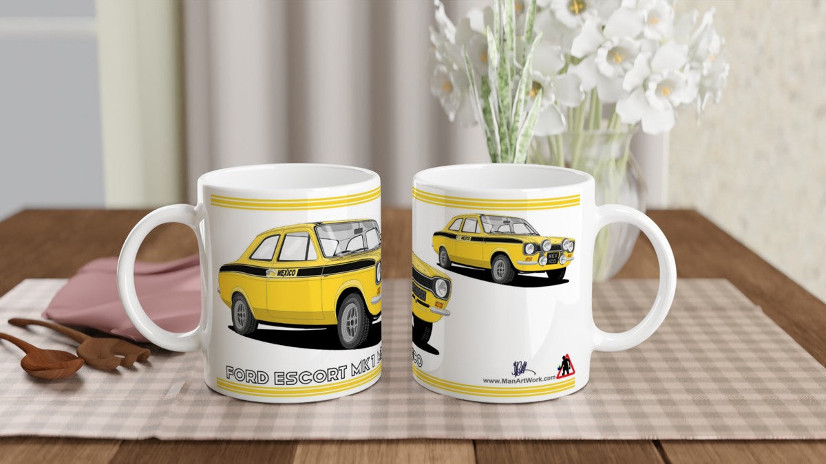 Ford Escort Mk1 Mexico in Yellow Art Mug