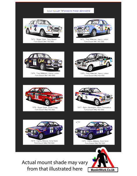 Ford Escort Mk1 & Mk2 RAC Rally winners A4 Art Print