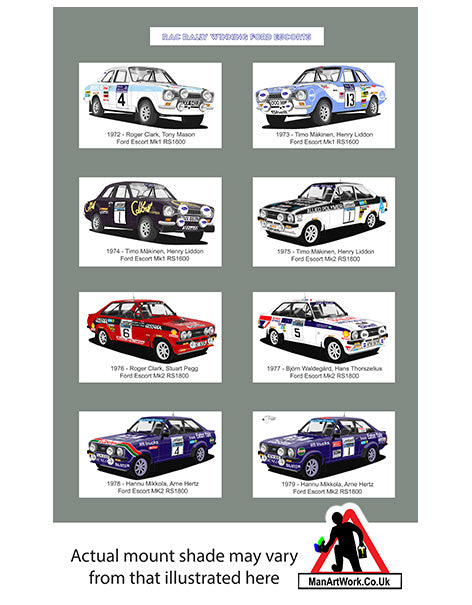 Ford Escort Mk1 & Mk2 RAC Rally winners A4 Art Print