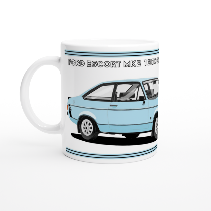 Ford Escort Mk2 1300 Sport in Light Blue Art Mug