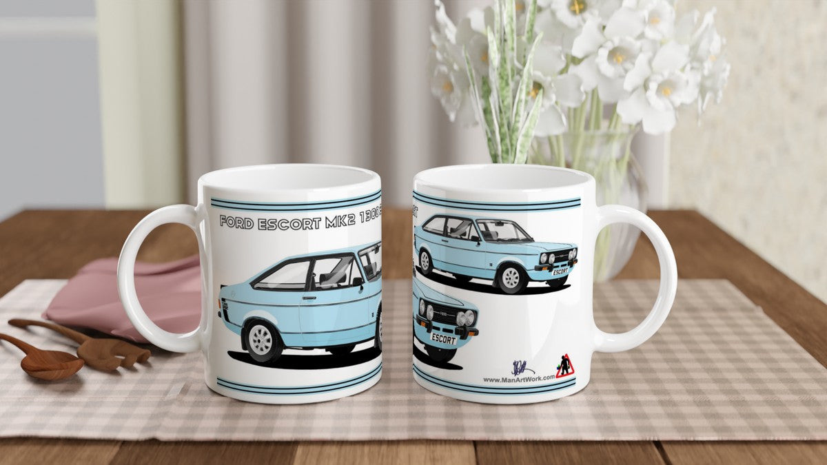 Ford Escort Mk2 1300 Sport in Light Blue Art Mug