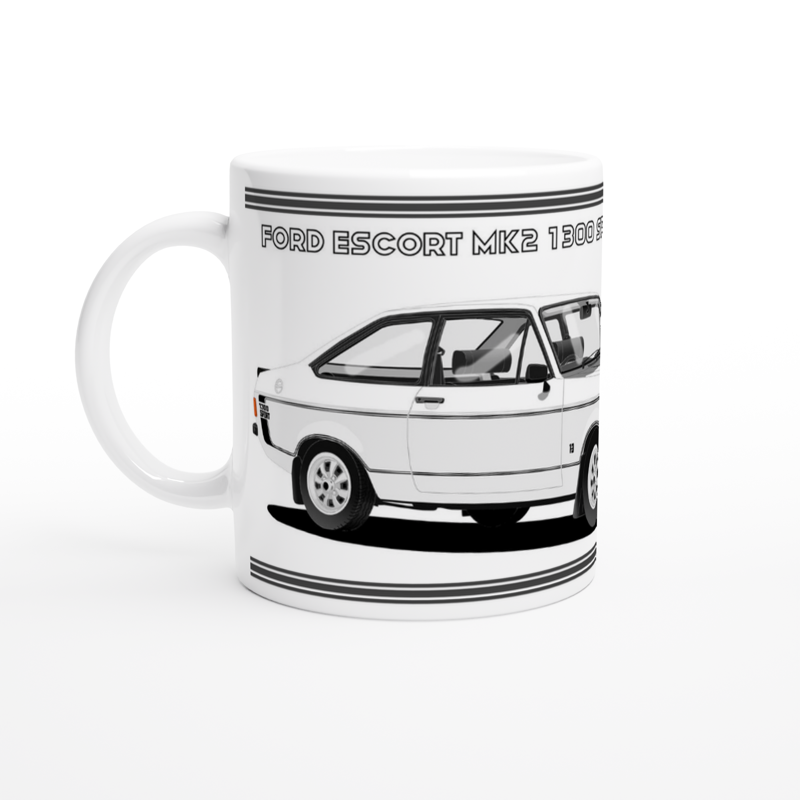 Ford Escort Mk2 1300 Sport in White Art Mug