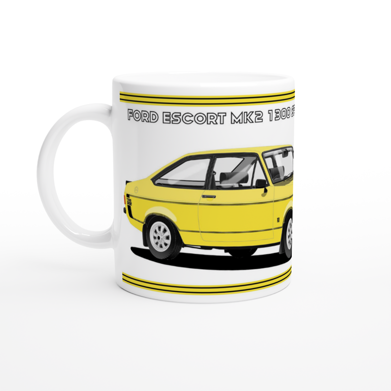 Ford Escort Mk2 1300 Sport in Yellow Art Mug