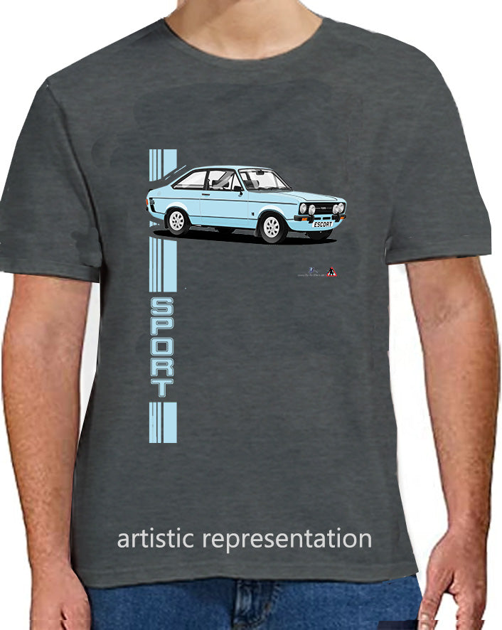 Ford Escort Mk2 1600 Sport in Light Blue T Shirt