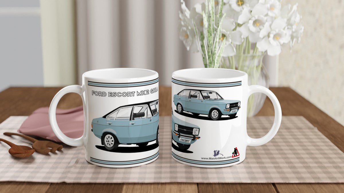 Ford Escort Mk2 Ghia in Blue Art Mug