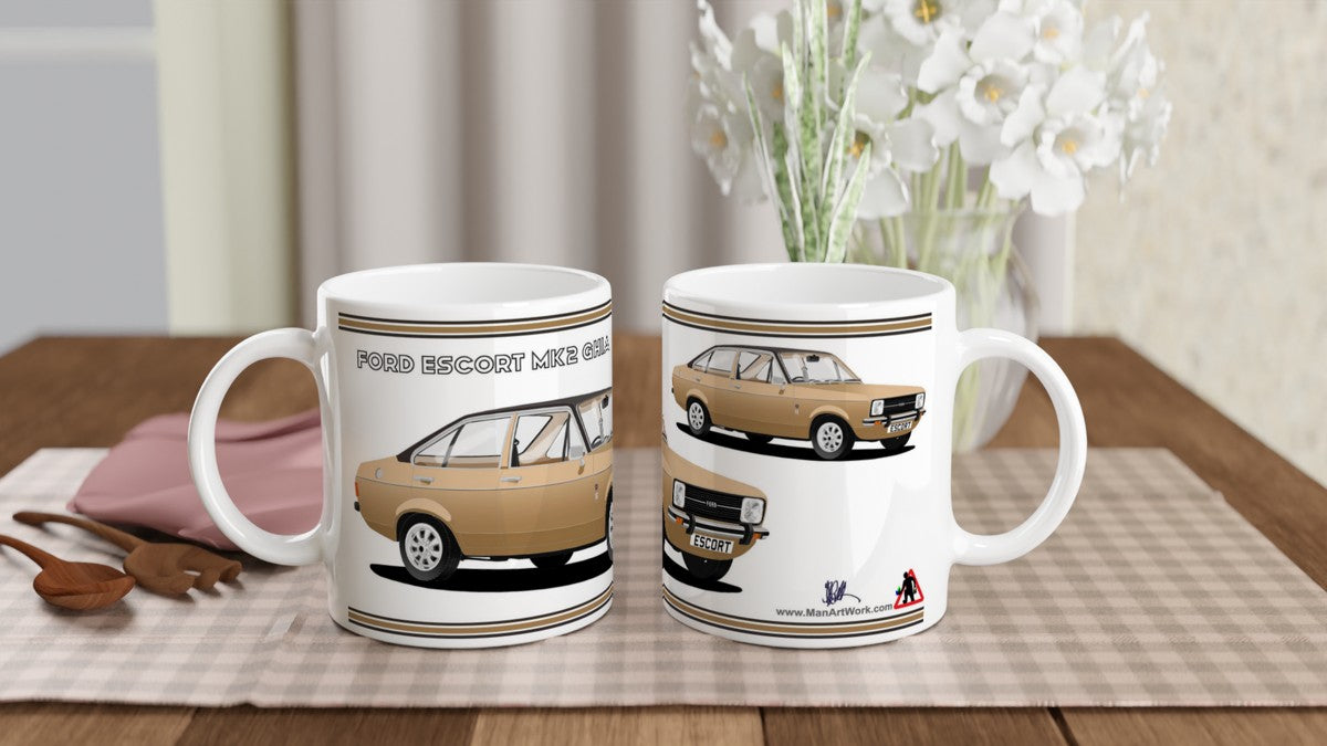 Ford Escort Mk2 in Bronze/Gold Art Mug