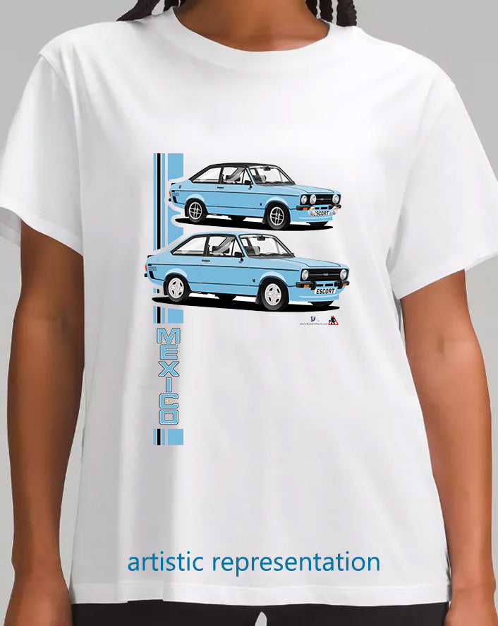 Ford Escort Mk2  Mexico T Shirt (Blue Car)