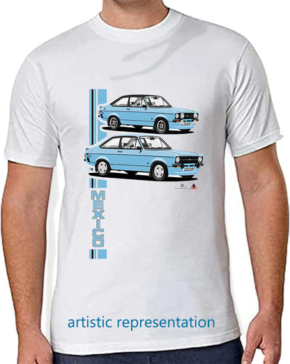 Ford Escort Mk2  Mexico T Shirt (Blue Car)