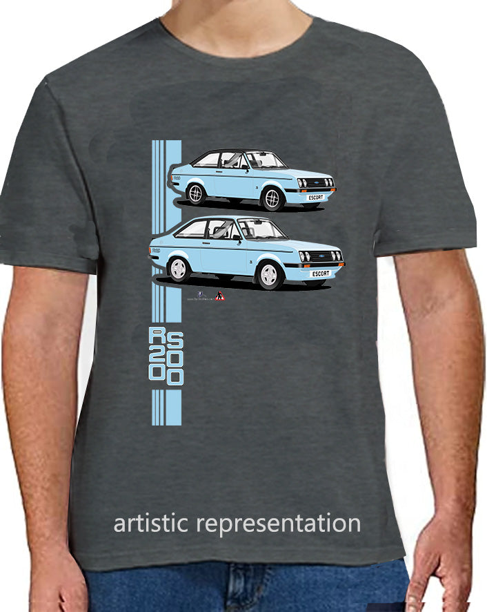 Ford Escort Mk2 RS2000 T Shirt (Light Blue Car)