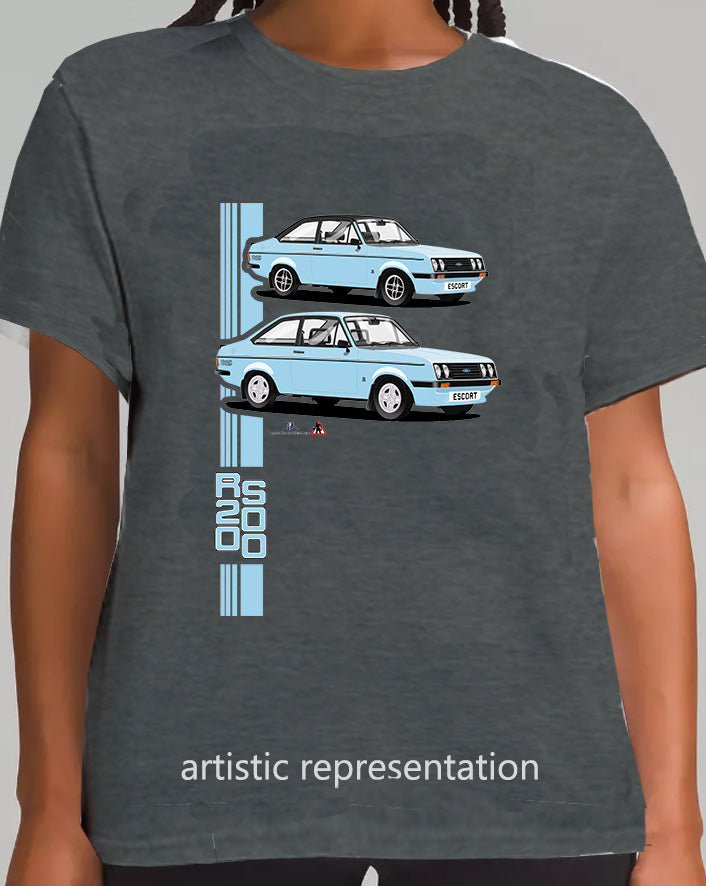 Ford Escort Mk2 RS2000 T Shirt (Light Blue Car)