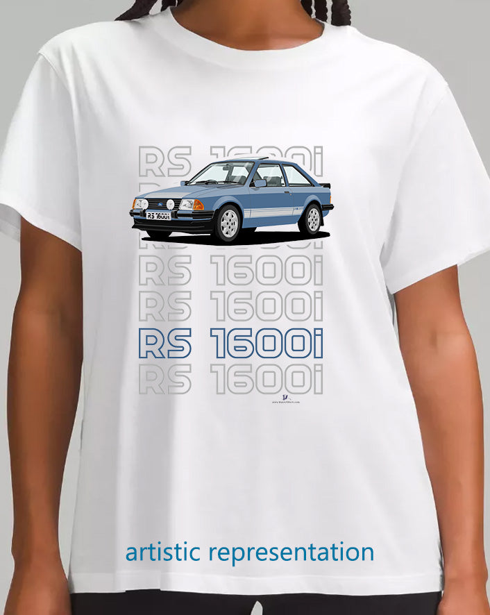 Ford Escort Mk3 RS1600i Art T Shirt in Blue (Words)