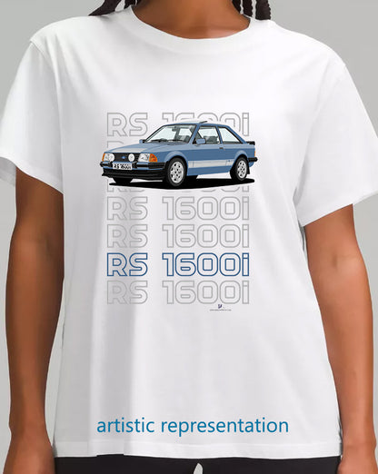Ford Escort Mk3 RS1600i Art T Shirt in Blue (Words)
