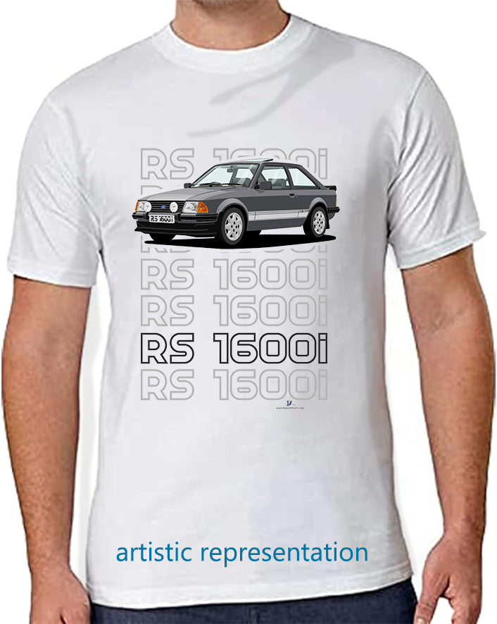 Ford Escort Mk3 RS1600i Art T Shirt in Grey (Words)