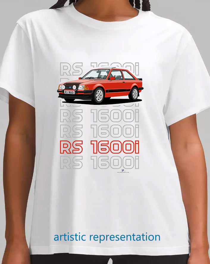 Ford Escort Mk3 RS1600i Art T Shirt in Red (Words)