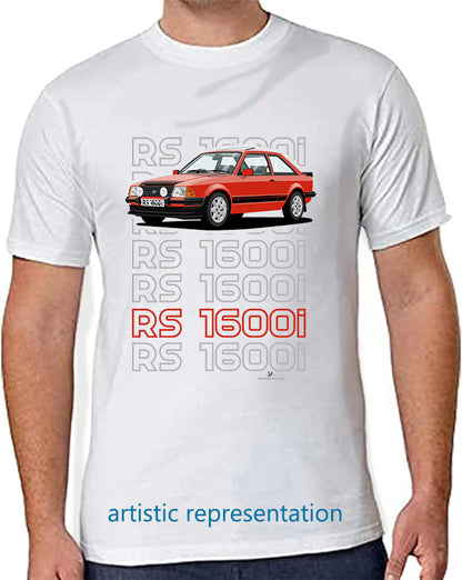 Ford Escort Mk3 RS1600i Art T Shirt in Red (Words)
