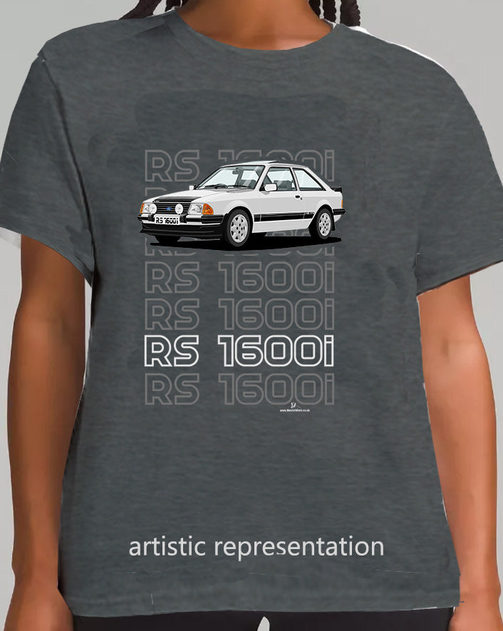 Ford Escort Mk3 RS1600i Art T Shirt in Silver (Words)