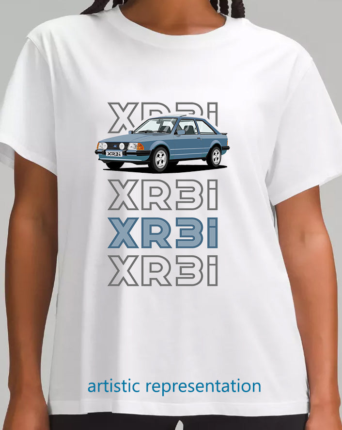 Ford Escort Mk3 XR3i in Blue Art T Shirt (Words)