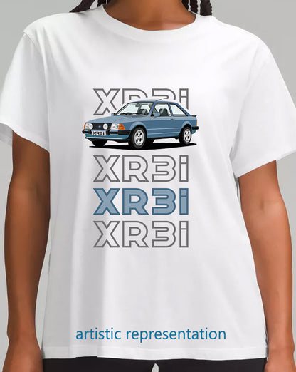 Ford Escort Mk3 XR3i in Blue Art T Shirt (Words)