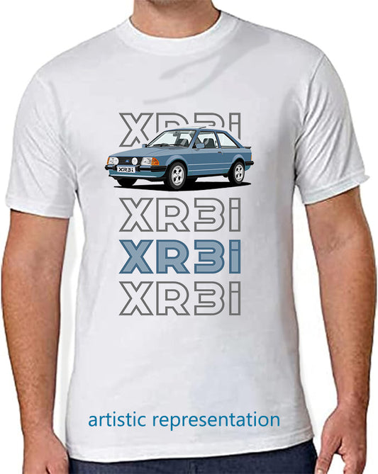 Ford Escort Mk3 XR3i in Blue Art T Shirt (Words)