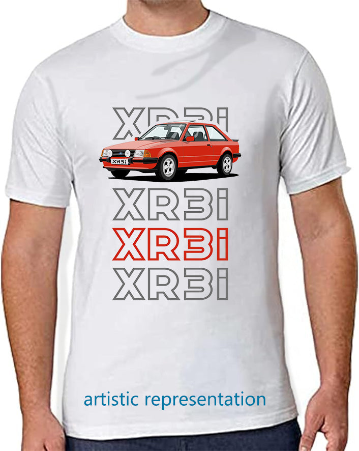 Ford Escort Mk3 XR3i in Red Art T Shirt (Words)
