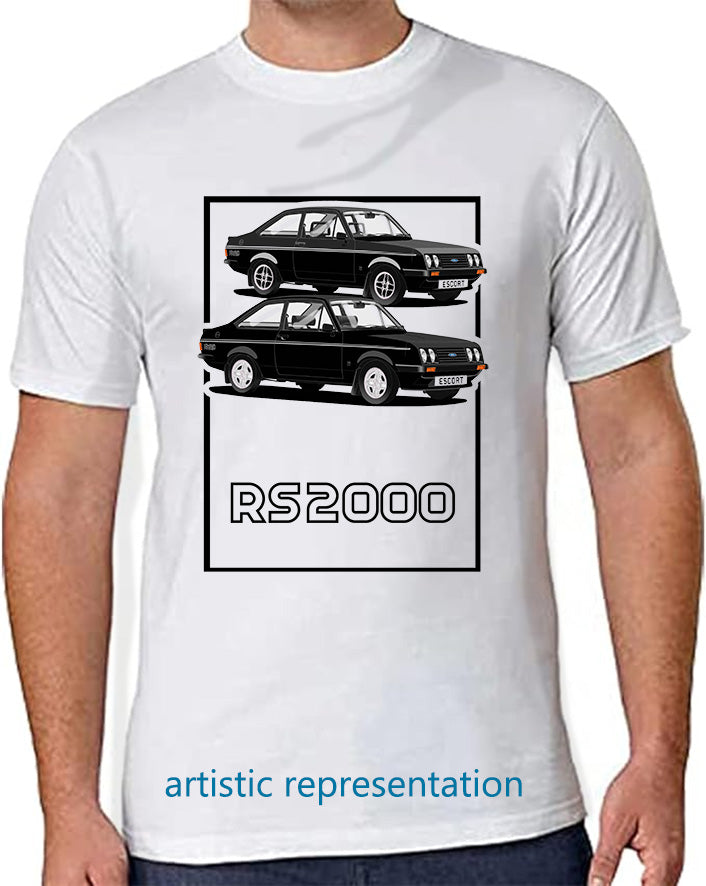 Ford Escort Mk2 RS2000 in Black Art T Shirt (Words)