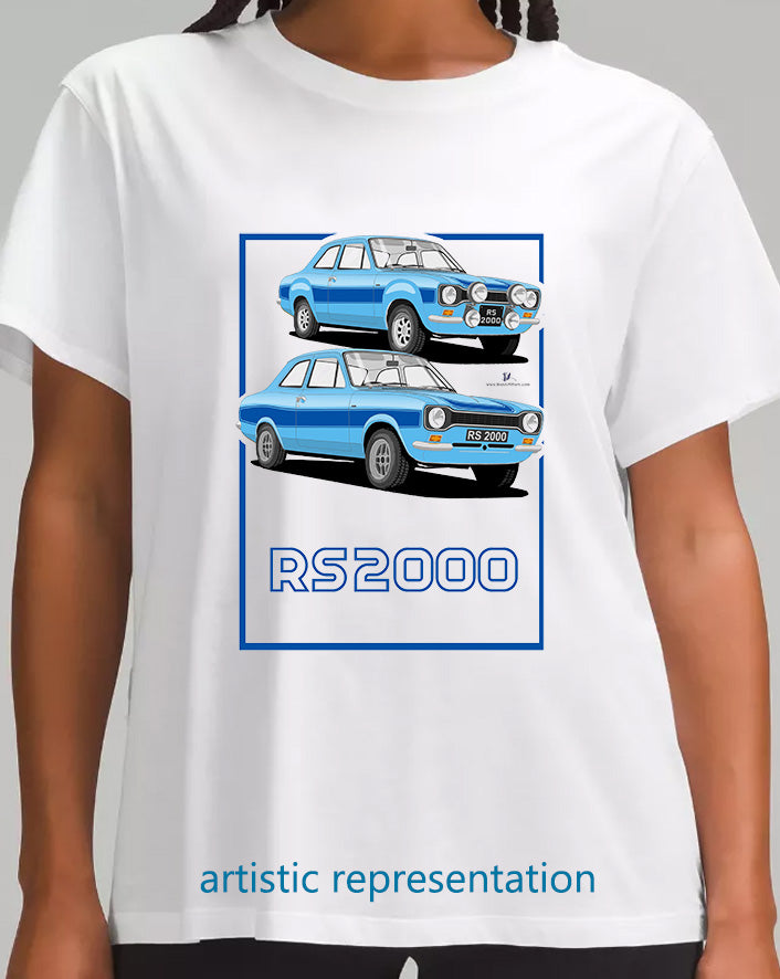 Ford Escort Mk1 RS2000 in Blue T Shirt (Words)