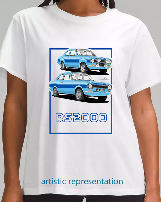 Ford Escort Mk1 RS2000 in Blue T Shirt (Words)