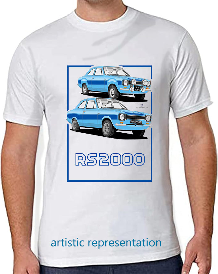 Ford Escort Mk1 RS2000 in Blue T Shirt (Words)