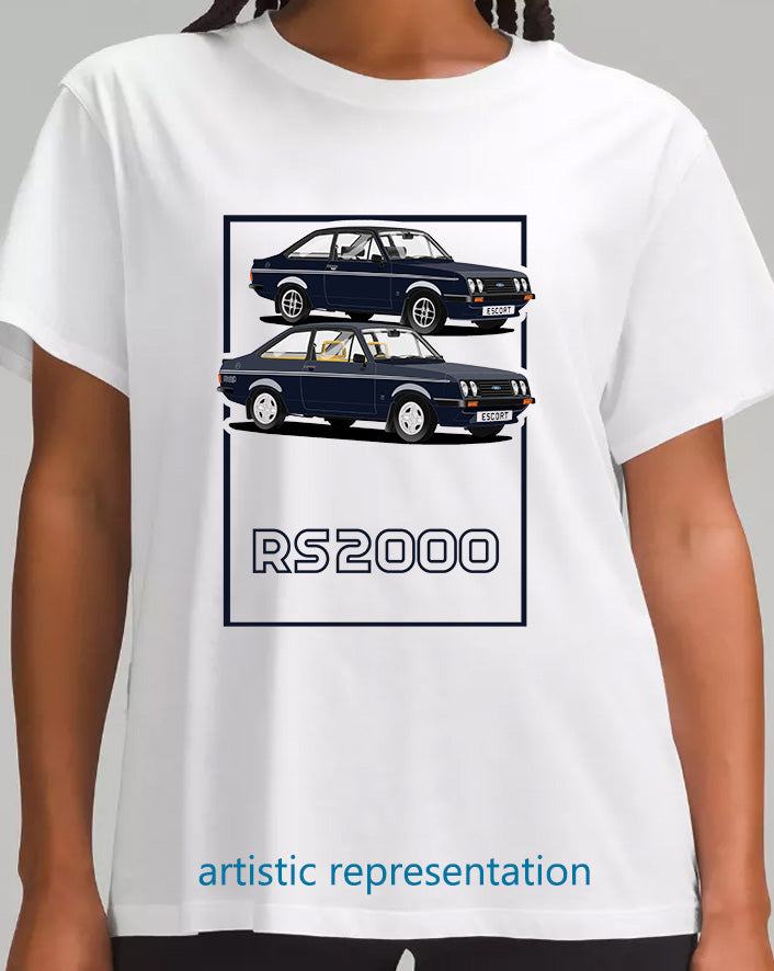 Ford Escort Mk2 RS2000 in Dark Blue Art T Shirt (Words)