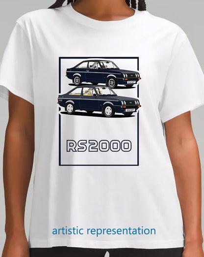 Ford Escort Mk2 RS2000 in Dark Blue Art T Shirt (Words)