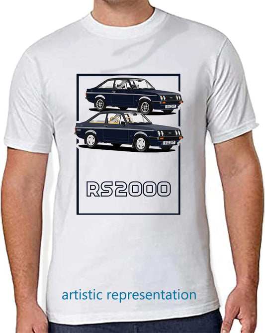 Ford Escort Mk2 RS2000 in Dark Blue Art T Shirt (Words)