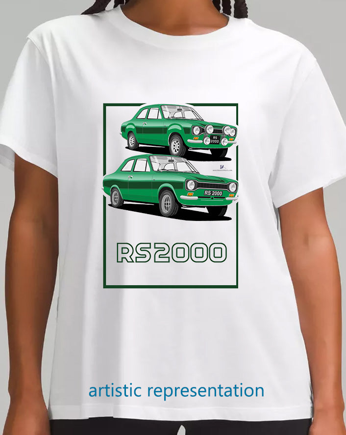 Ford Escort Mk1 RS2000 in Green T Shirt (Words)