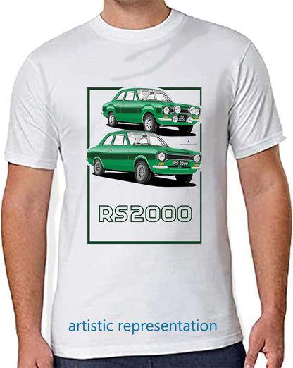 Ford Escort Mk1 RS2000 in Green T Shirt (Words)