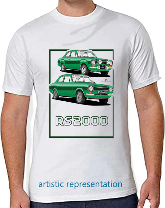 Ford Escort Mk1 RS2000 in Green T Shirt (Words)
