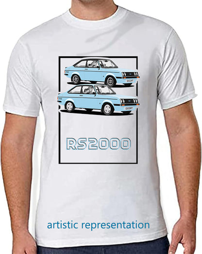 Ford Escort Mk2 RS2000 in Light Blue Art T Shirt (Words)