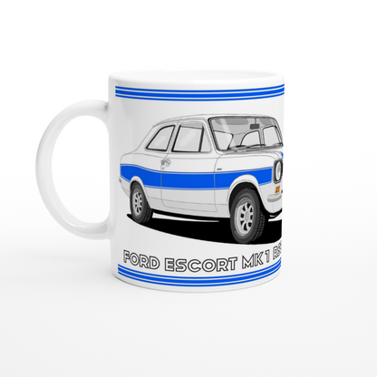 Ford Escort RS2000 Mk1 in White and Blue Art Mug