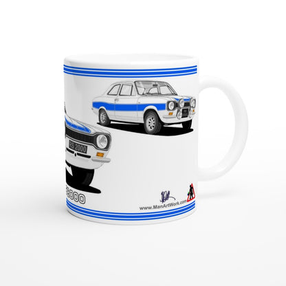 Ford Escort RS2000 Mk1 in White and Blue Art Mug