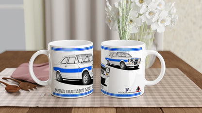 Ford Escort RS2000 Mk1 in White and Blue Art Mug