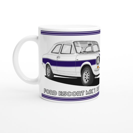 Ford Escort RS2000 Mk1 in White and Navy Art Mug