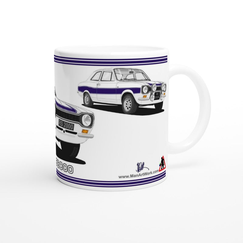 Ford Escort RS2000 Mk1 in White and Navy Art Mug