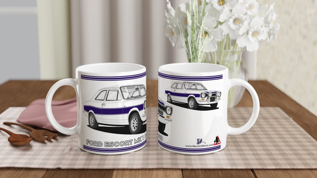 Ford Escort RS2000 Mk1 in White and Navy Art Mug