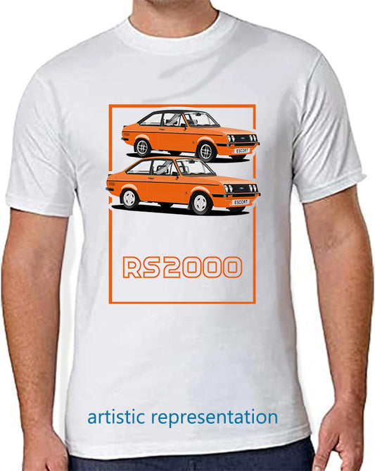 Ford Escort Mk2 RS2000 in Orange Art T Shirt (Words)