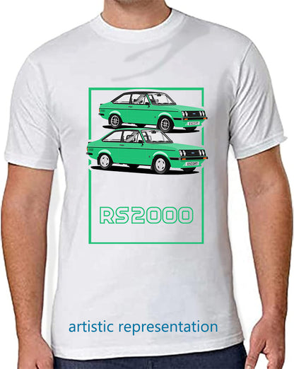 Ford Escort Mk2 RS2000 in Sports Green Art T Shirt (Words)