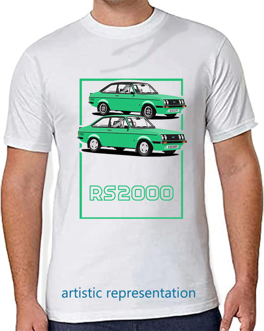 Ford Escort Mk2 RS2000 in Sports Green Art T Shirt (Words)